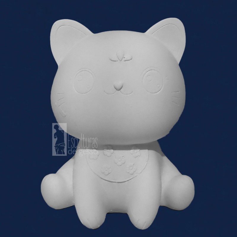 Cofre Gatinho Gesso Cru 19cm