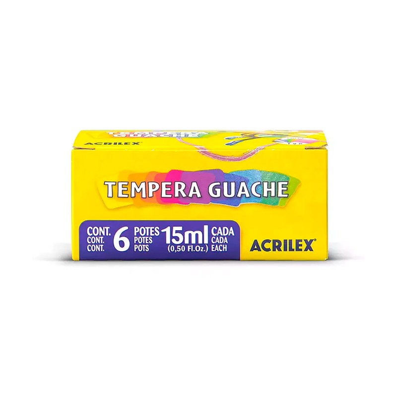 Tinta Tempera Guache Acrilex 15ml Caixa com 6 Cores